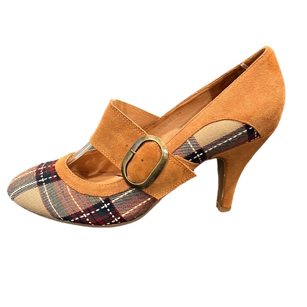 Chocolat Blu Suede and Plaid Fabric Mary Jane Heels Size 39